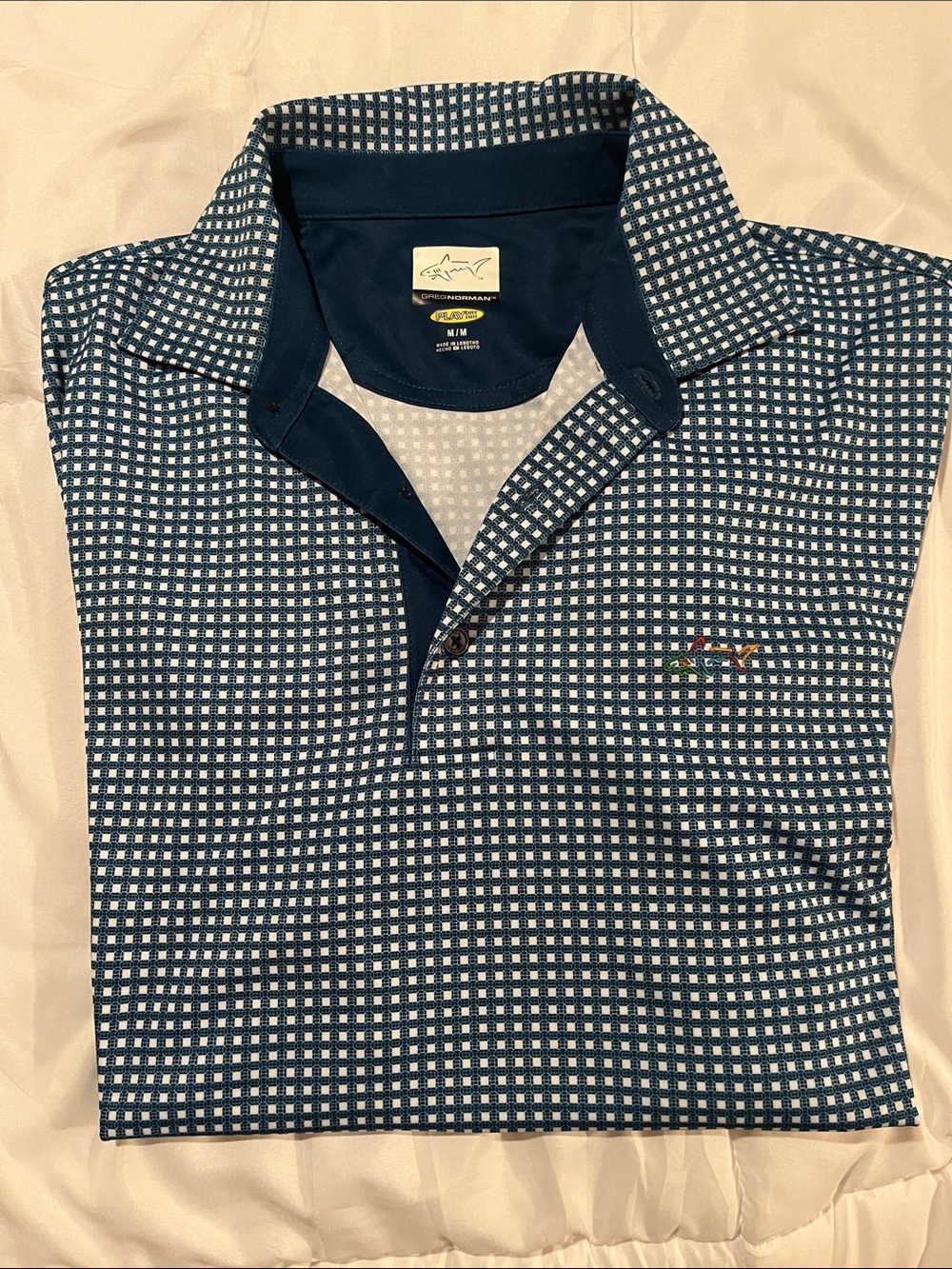 Greg Norman teal and white check
